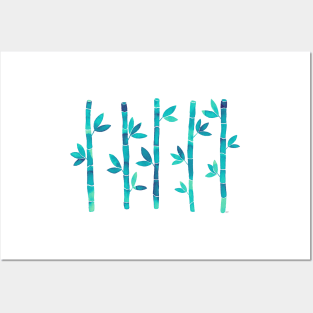 Watercolor Bamboo Pattern - Neon Blue Posters and Art